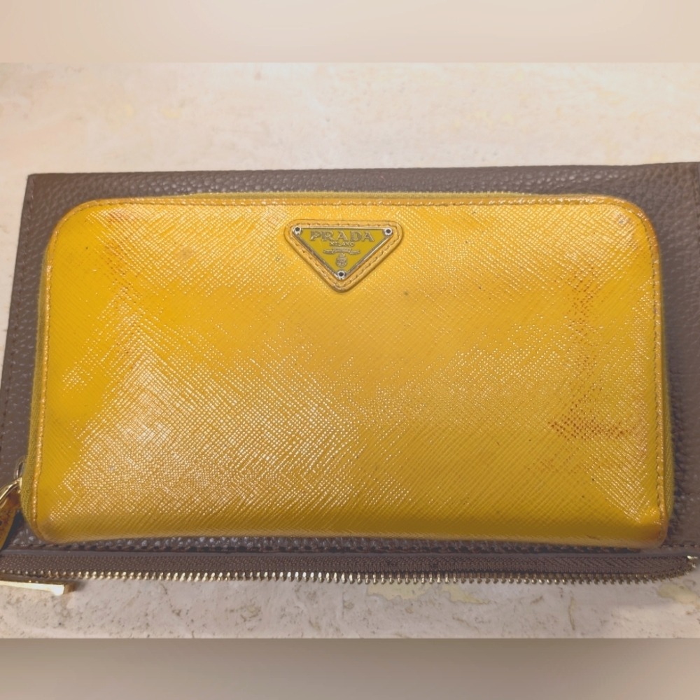 Prada Saffiano Leather Ziparound Wallet With Plate Logo